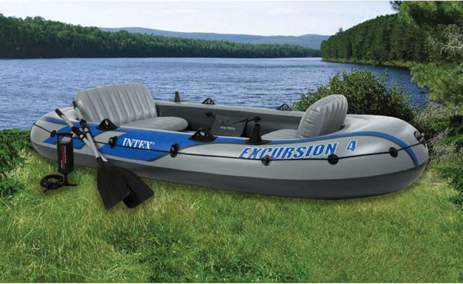 Intex Excursion 4 Inflatable Raft 4-Person 124x65 inches with Motor Mount Kit, Oars and Pump