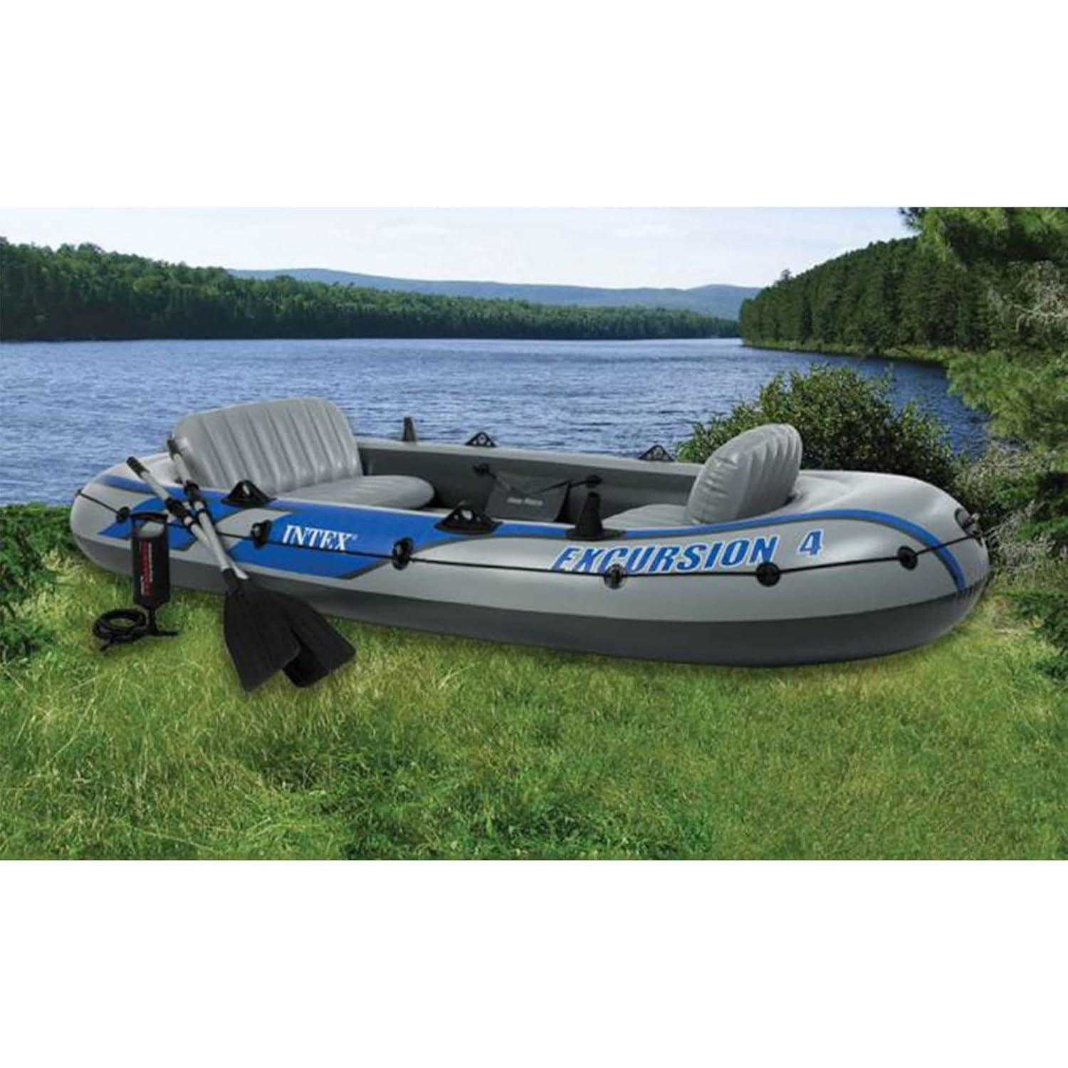 Intex Excursion 4 Inflatable Raft 4-Person 124x65 inches with Motor Mount Kit, Oars and Pump