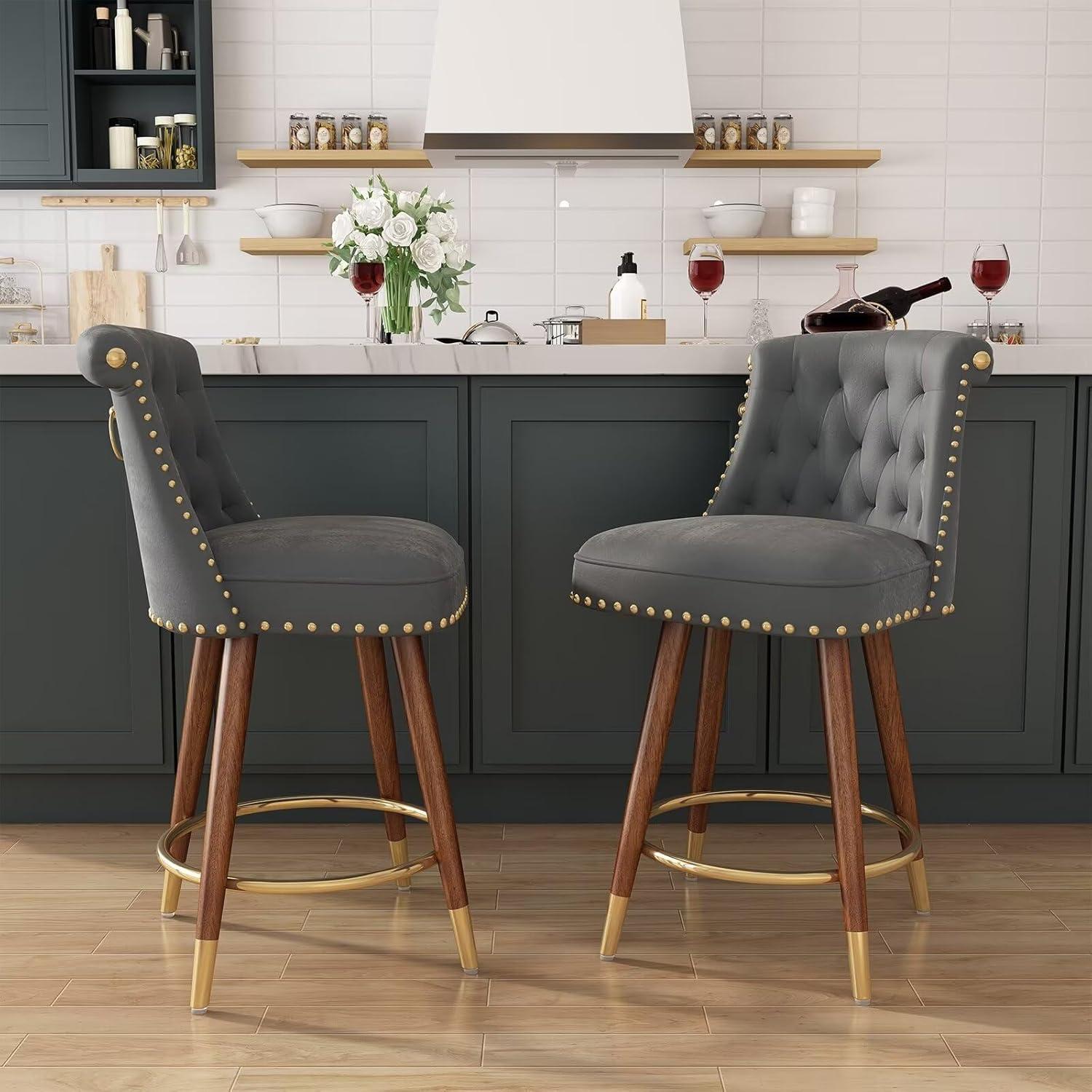 Everly Quinn Claymont Swivel 24 inch Counter Height Stools  (Set of 2) Upholstered Bar Stools with Back
