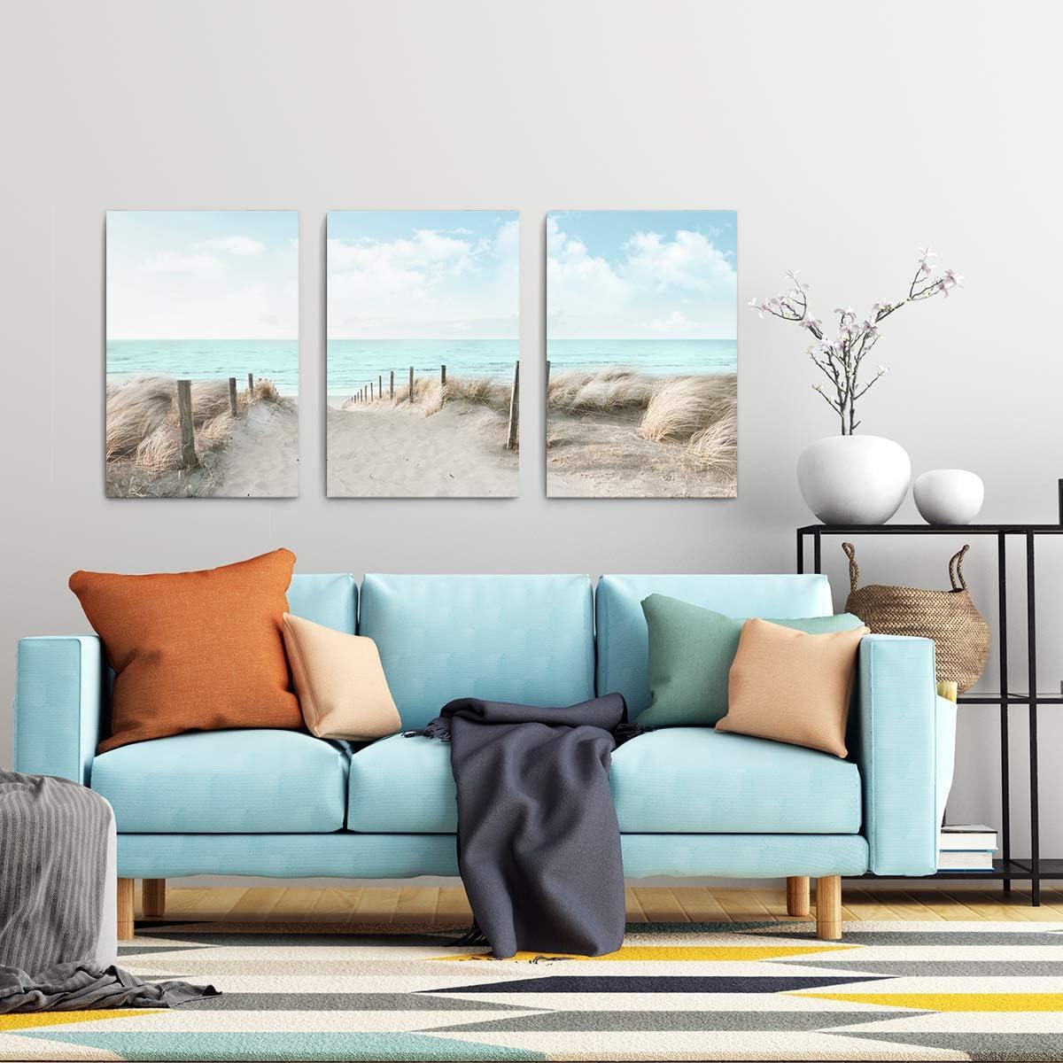 Three-Piece Coastal Beach Canvas Print Set with Frame