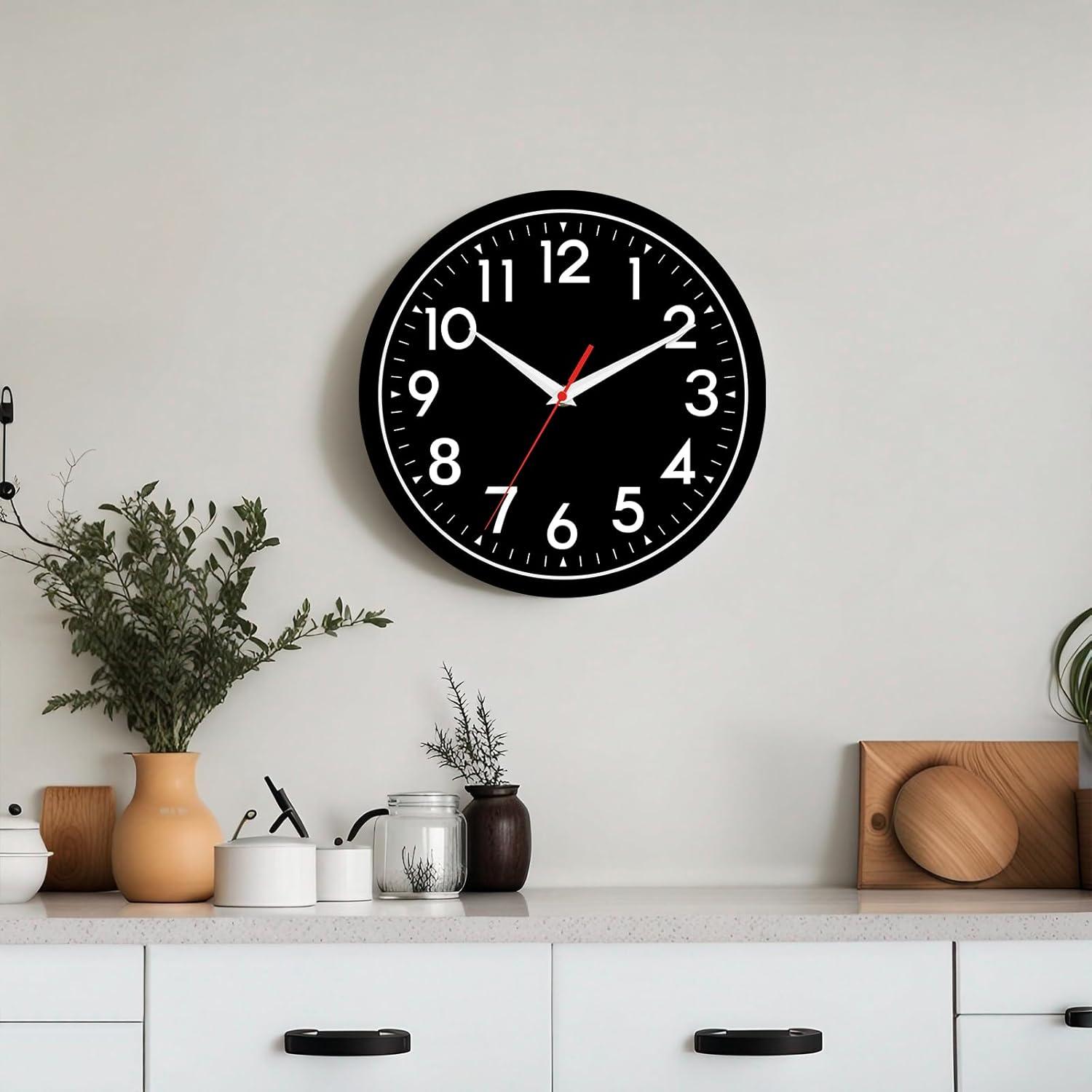 YEHOOM Wall Clock 10 Inch Silent Non-Ticking Modern Clocks Battery Operated - Analog Small Classic for Office, Home, Bathroom, Kitchen, Bedroom, School, Living Room(Black)