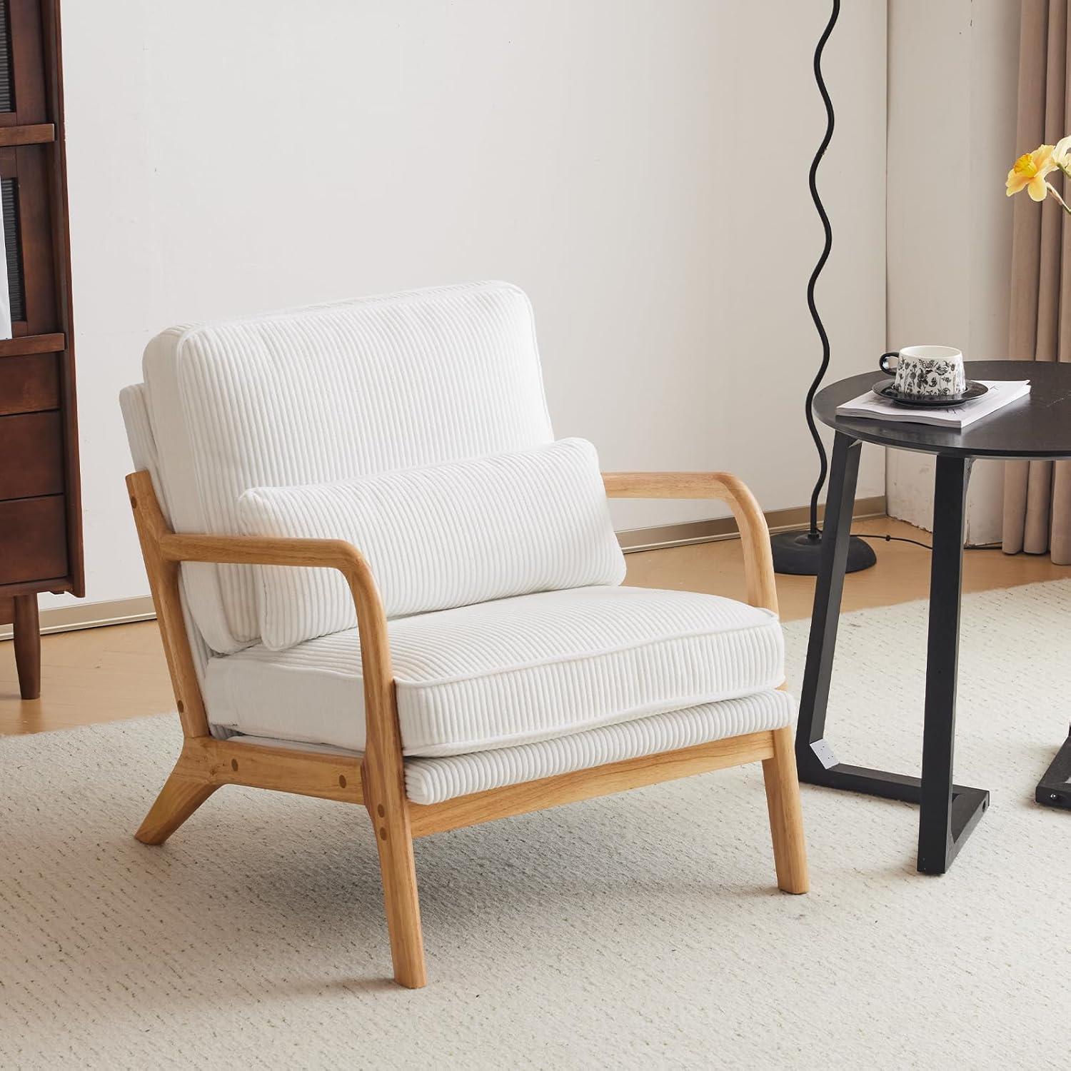 YODOLLA  Fabric Accent Chair Mid-Century Modern Upholstered Arm Chair Set of 2 for Living Room in White
