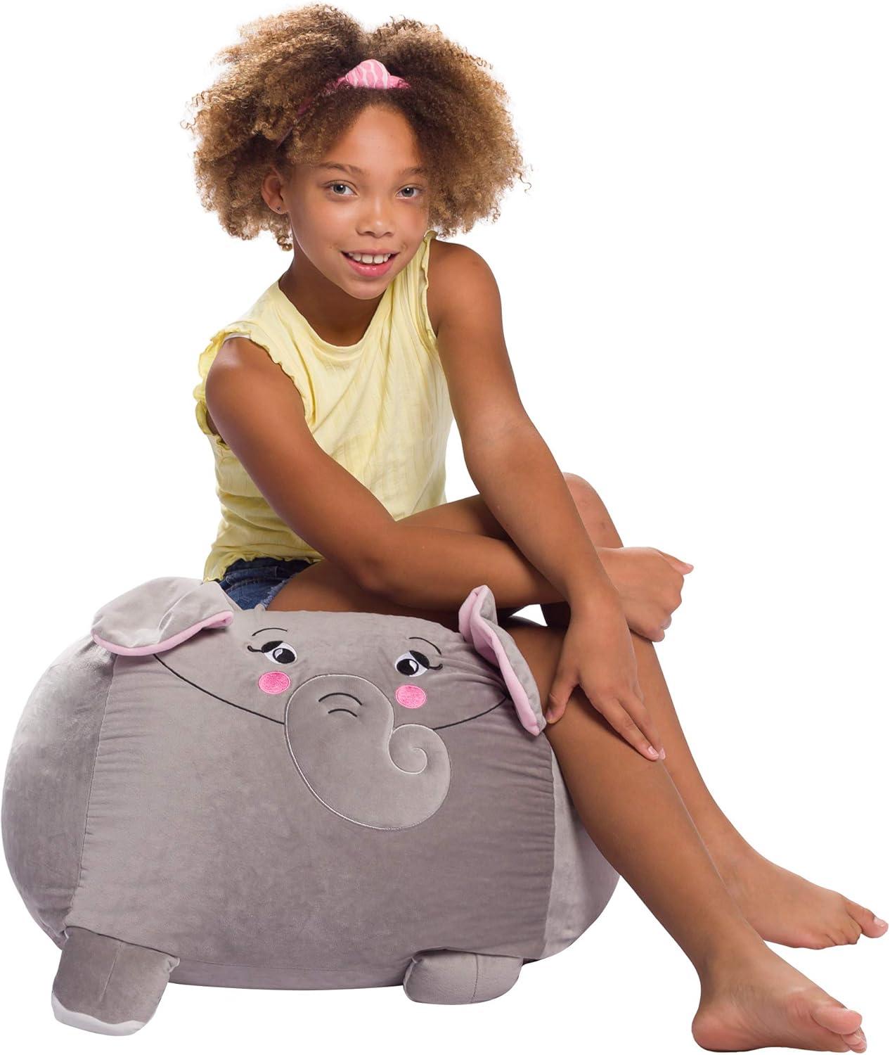 Gray Elephant Large Animal Bean Bag Chair with Removable Cover