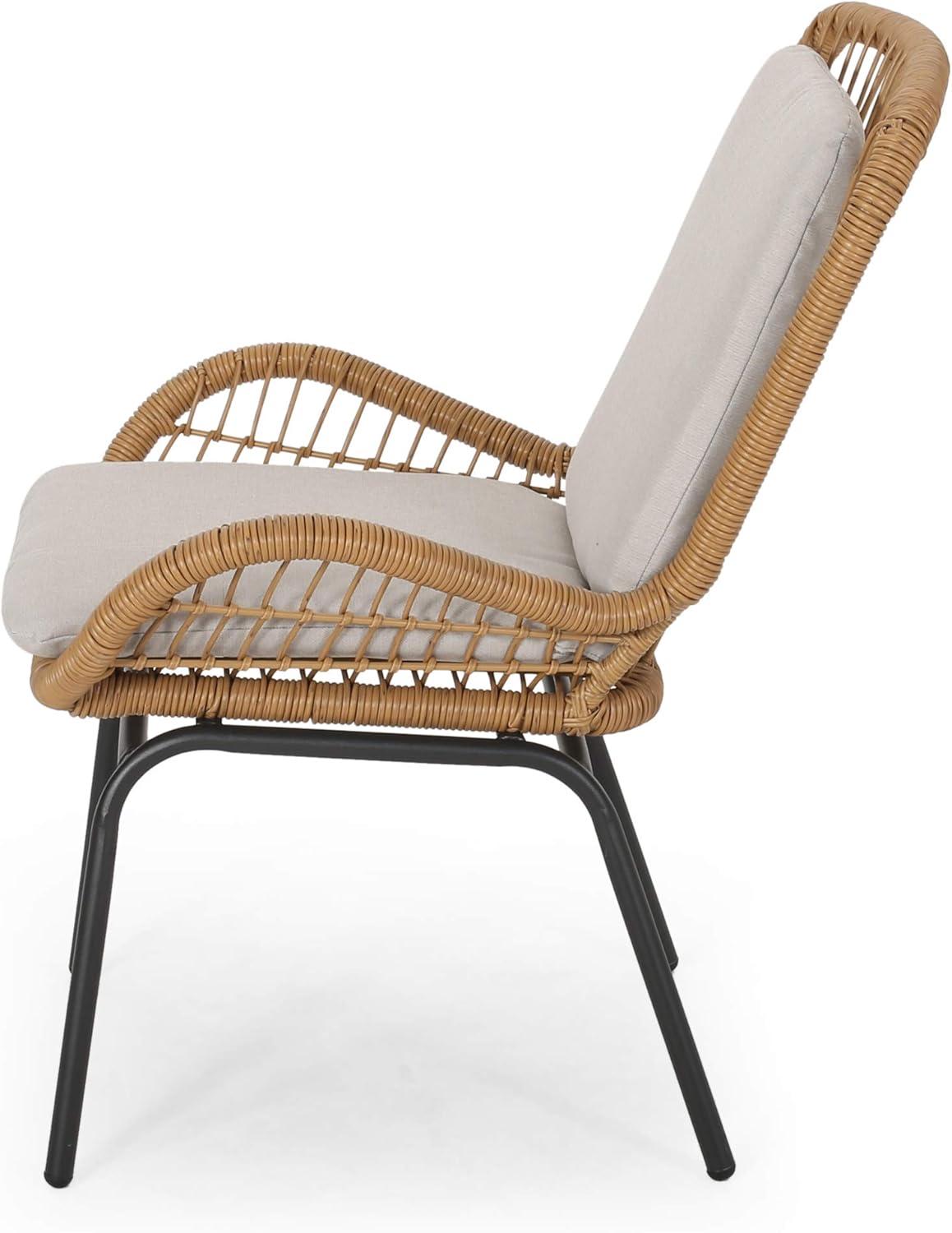 GDF Studio Malden Outdoor Wicker Club Chairs with Cushions, Set of 2, Iron, Beige, and Black