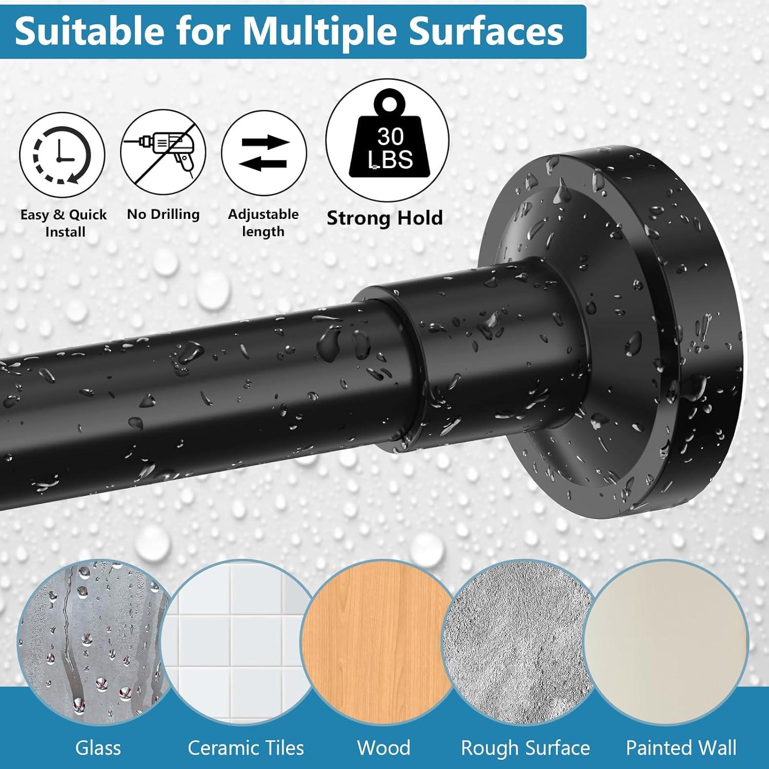 Adjustable Black Stainless Steel Tension Shower Curtain Rod