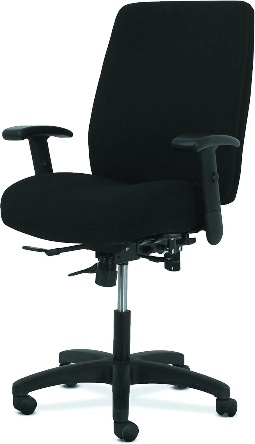 Modern High-Back Black Fabric Task Chair with Adjustable Arms