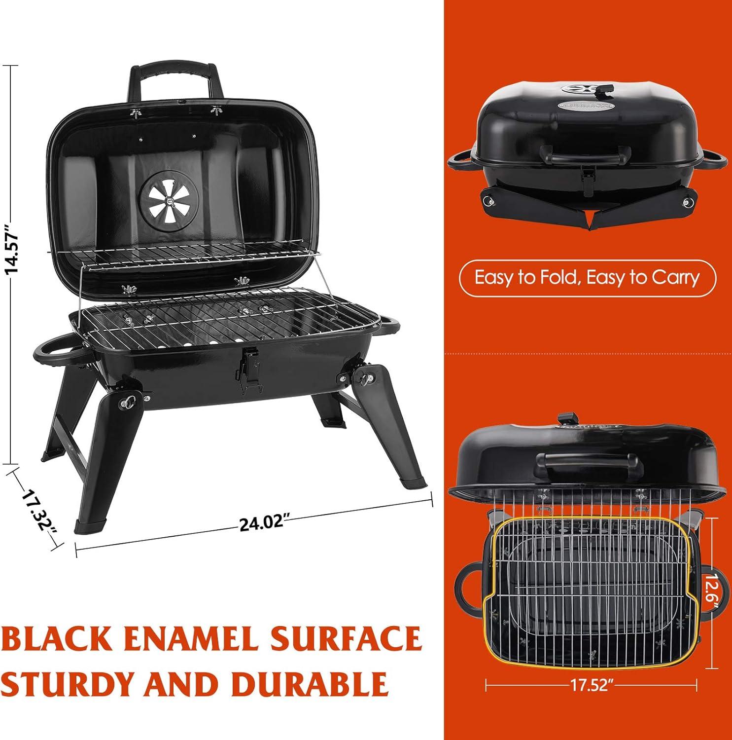 Charcoal BBQ Grill, Portable Small Grills and Smokers Folding Tabletop Grills, for Camping Patio Backyard and Anywhere Outdoor Cooking, 18-Inch, Black