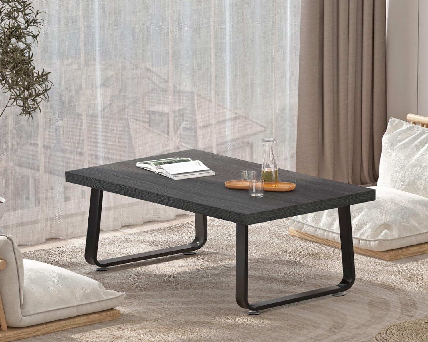 Dark Gray Oak and Metal Rectangular Coffee Table