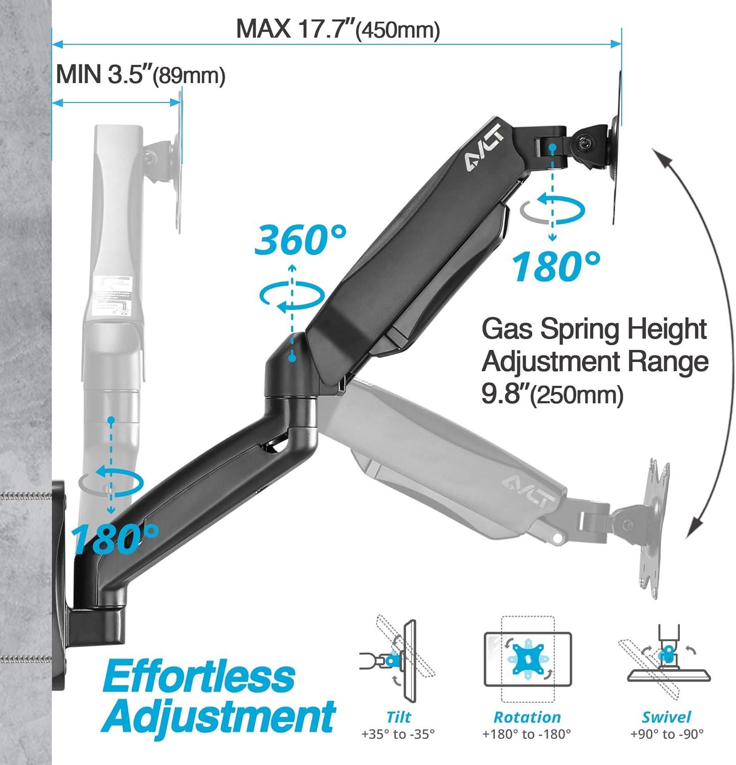 AVLT Dual 17"-32" Monitor Wall Mount - Fits Two 19.8 lbs Flat/Curved Monitors - Full Motion Height Swivel Tilt Rotation Adjustable Arm - VESA/Cable Management