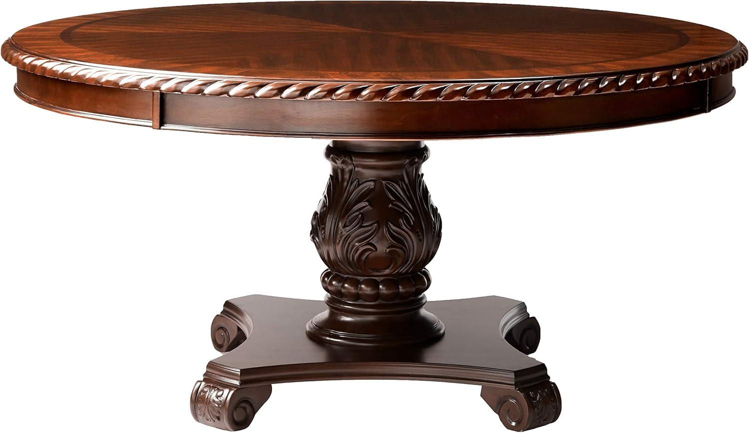 Furniture of America Ramsaran Wood Pedestal Dining Table in Brown Cherry