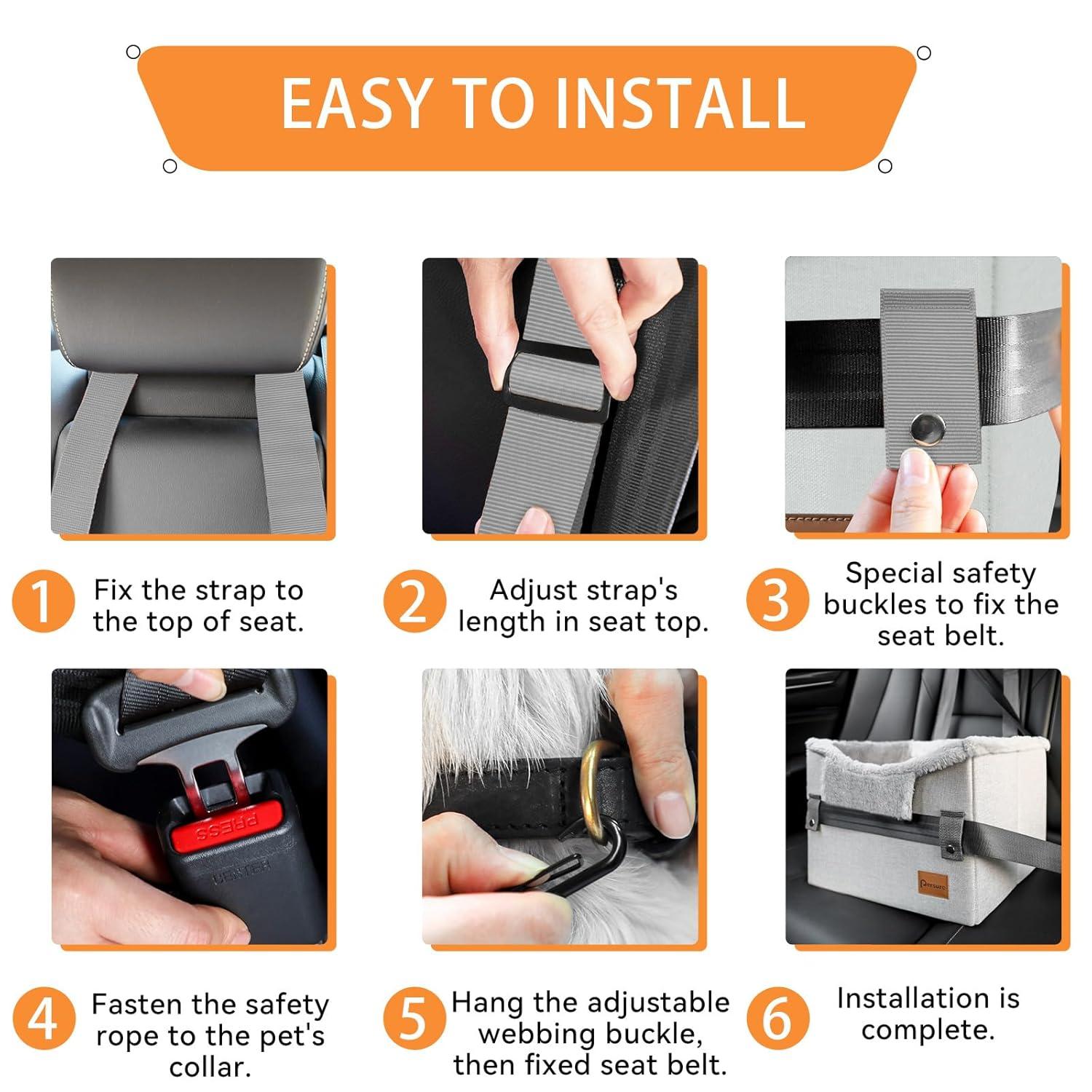 PETSFIT Dog Car Seats for Small Dogs, Portable Dog Booster Car Seat with Patent Safe Buckles,Pets Up to 25lbs ,Grey