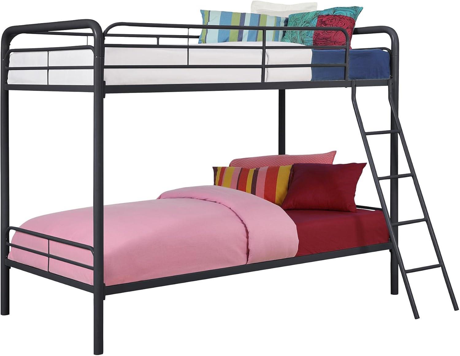 DHP Dusty Twin over Twin Metal Bunk Bed with Secured Ladder, Black