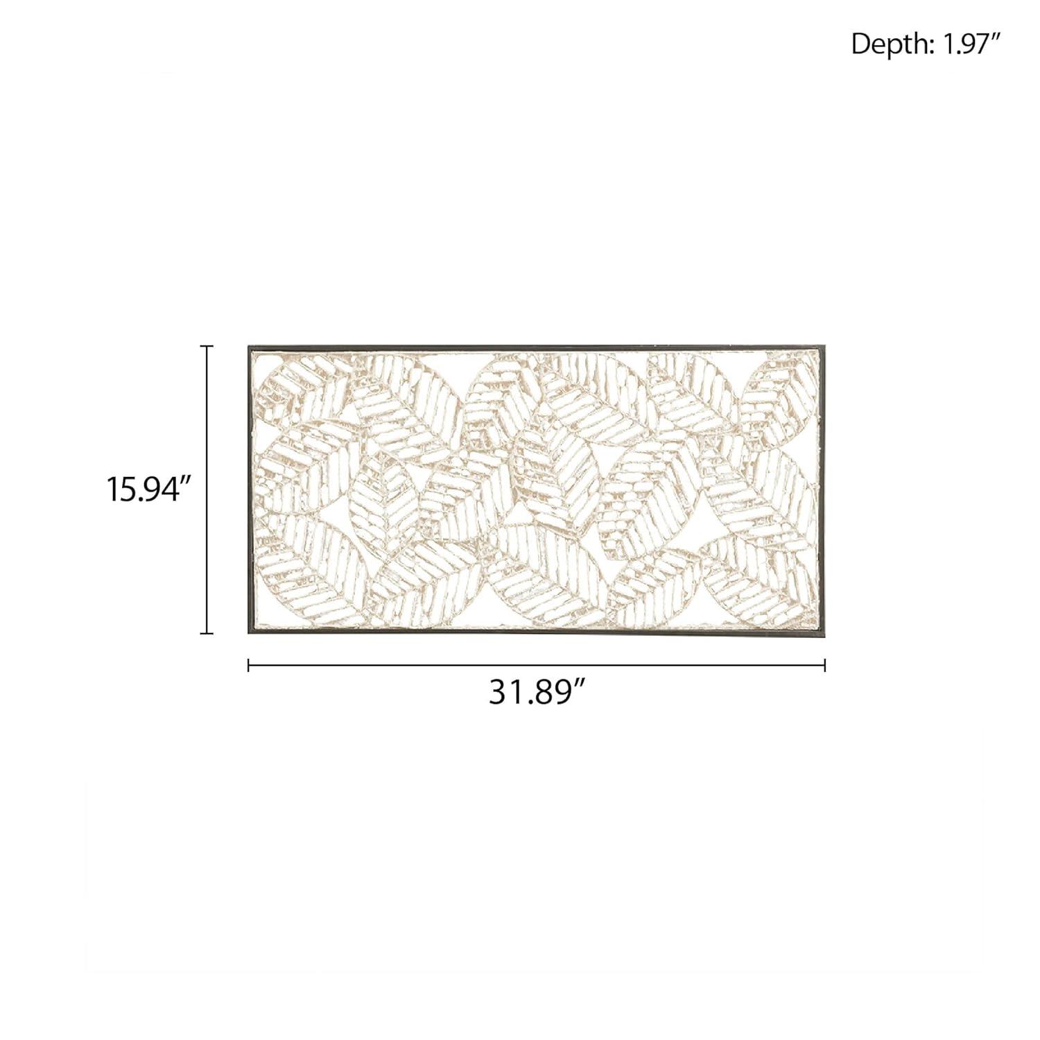 32" x 16" Paper Cloaked Leaves Unframed Wall Decor Natural: Madison Park Etched Botanical Artwork, Molded Hanger