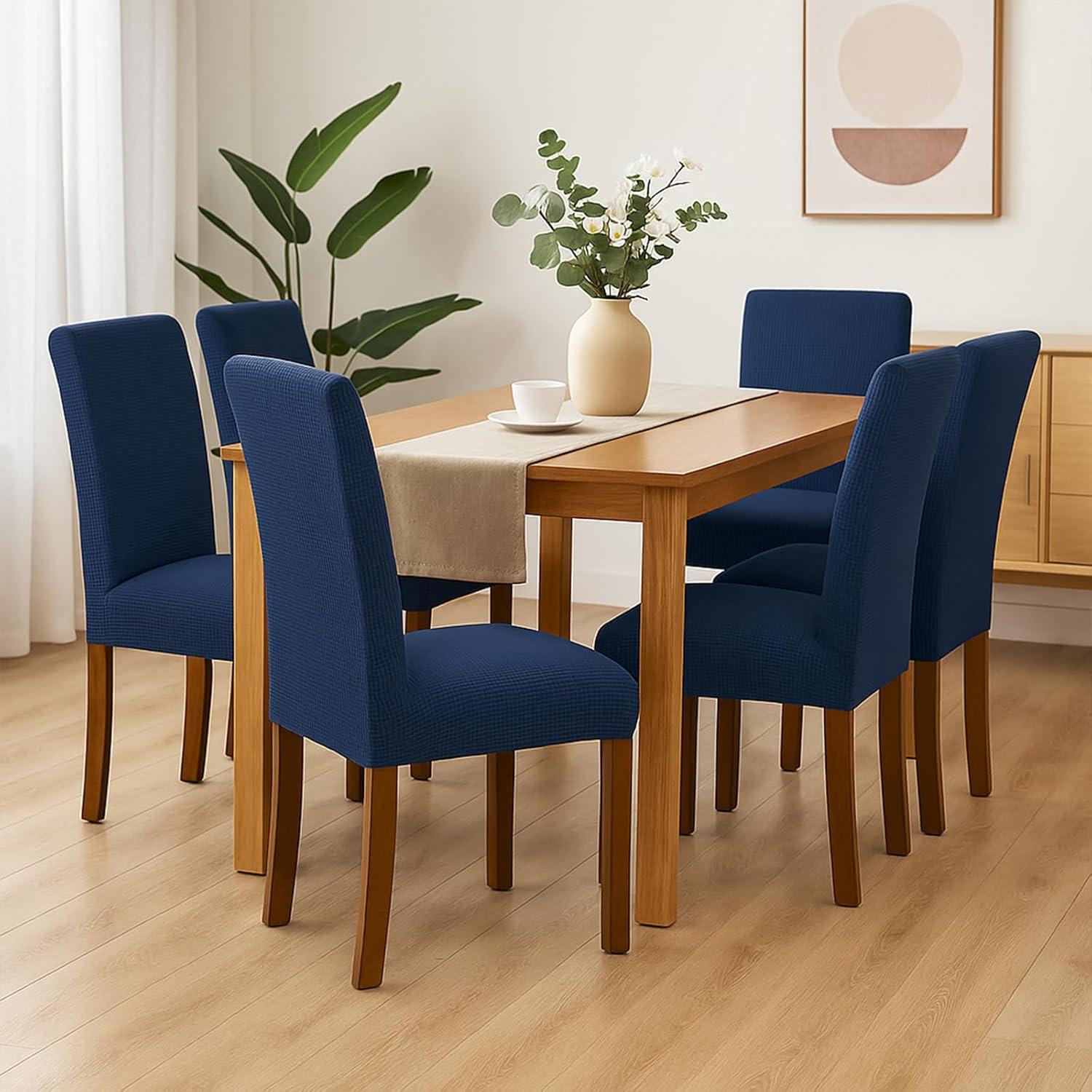 Chair Covers for Dining Room 4 Pack Navy Blue Chair Covers Super Fit Washable Kitchen Chair Protector Cover for Dining Room, Hotel, Ceremony