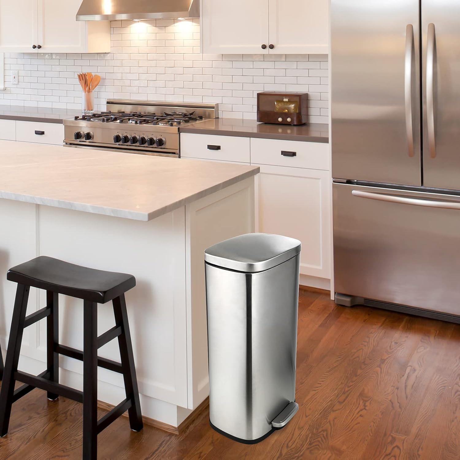 8 Gallon Brushed Stainless Steel Step-On Trash Can