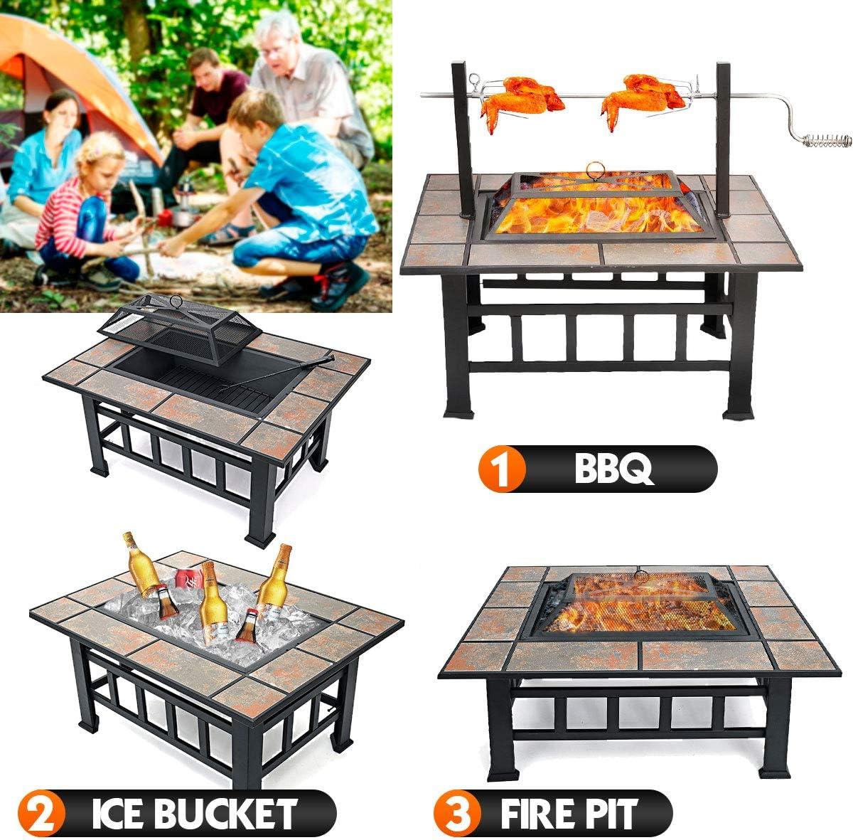 SINGLYFIRE 37 Inch Large Fire Pit with Ceramic Table & BBQ Grill for Backyard Garden