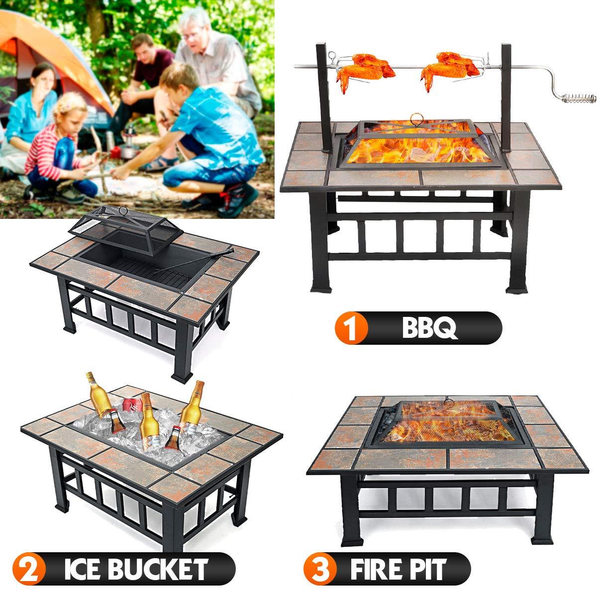SINGLYFIRE 37 Inch Large Fire Pit with Ceramic Table & BBQ Grill for Backyard Garden