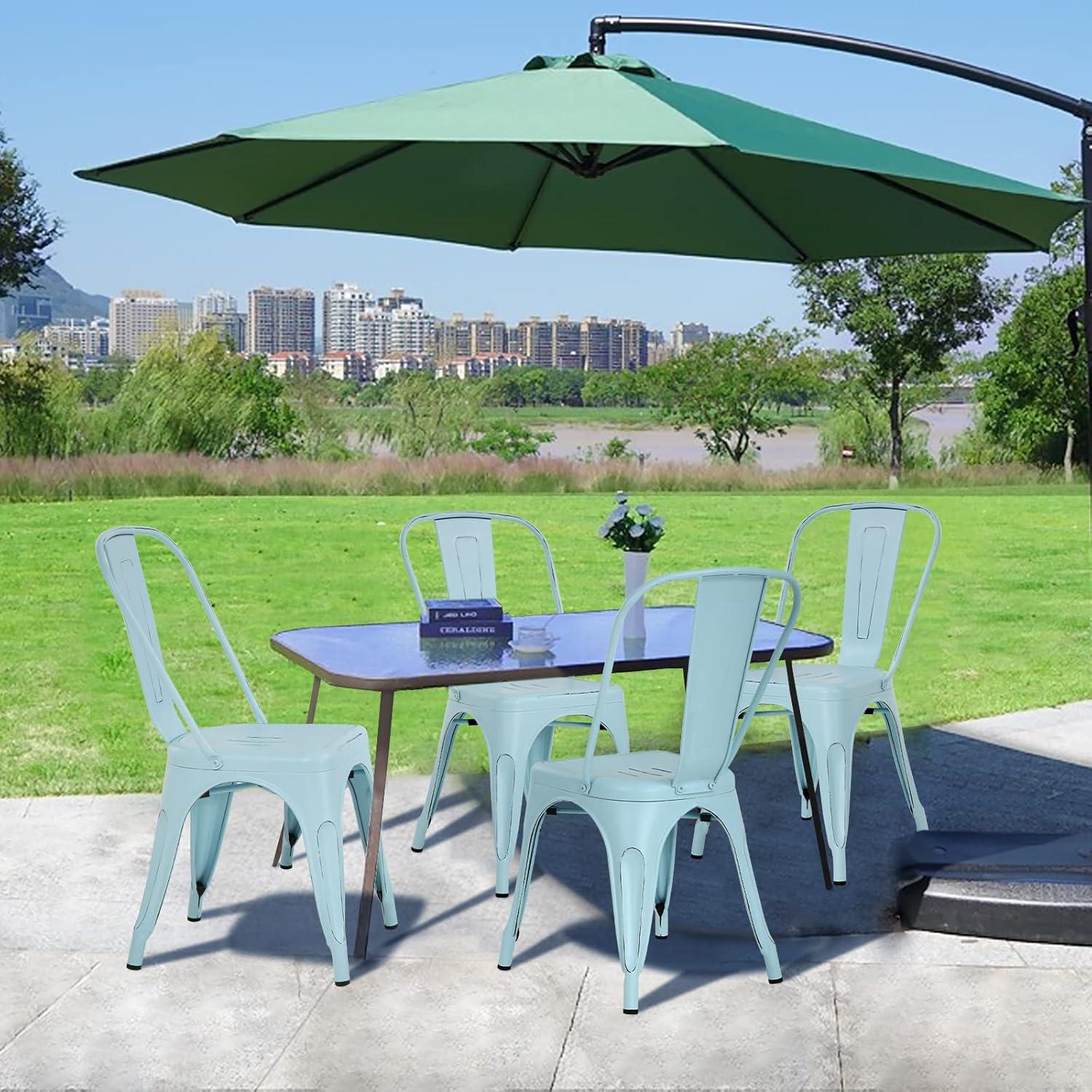 Metal Chairs Set of 4, Stackable Metal Patio Chairs 18 Inch Seat Height, Indoor/Outdoor Tolix Side Chair with Back, 330LBS Weight Capacity, Chic Kitchen Dining Chairs, Black