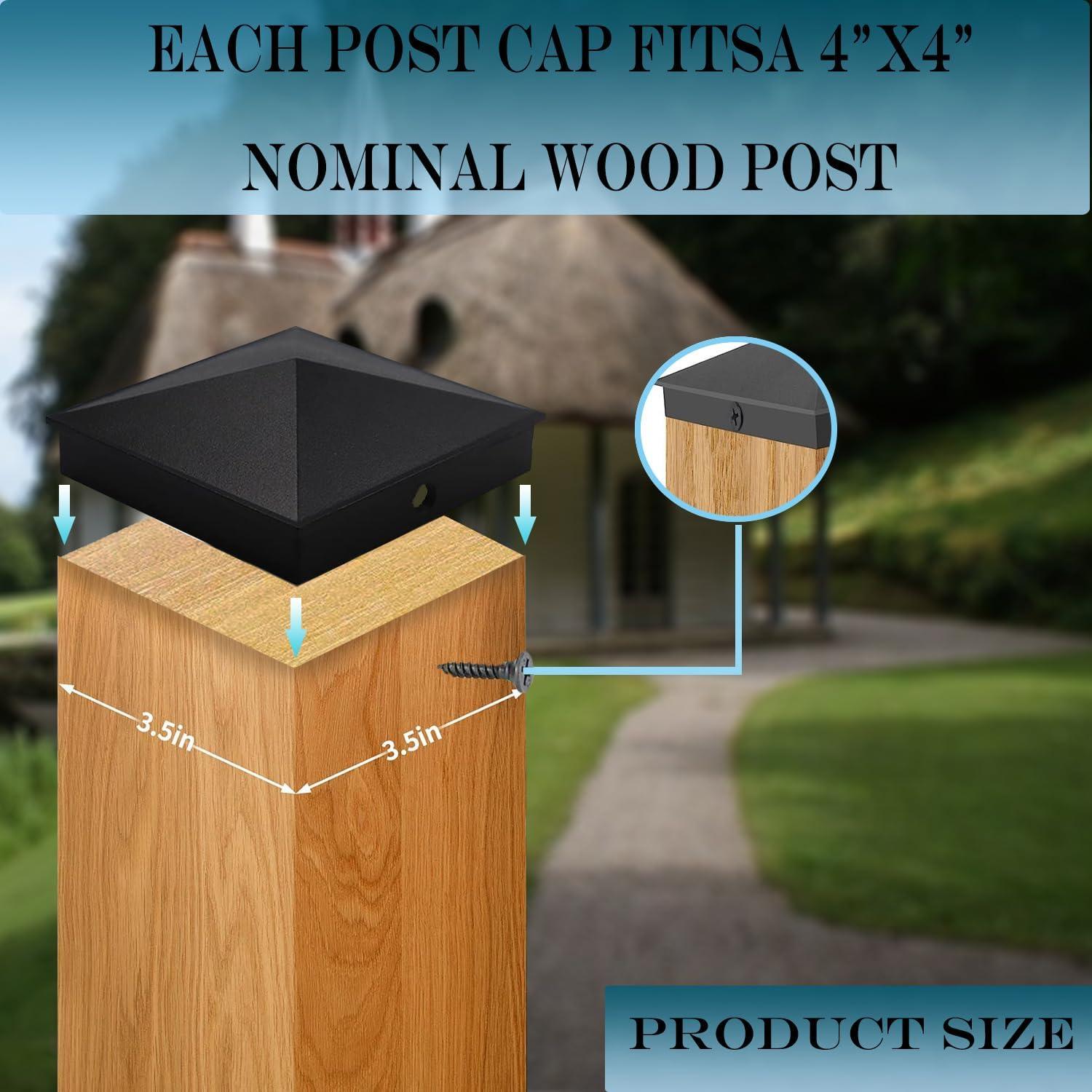 Black Aluminum Pyramid Post Caps for 4x4 Wood Posts, 6 Pack