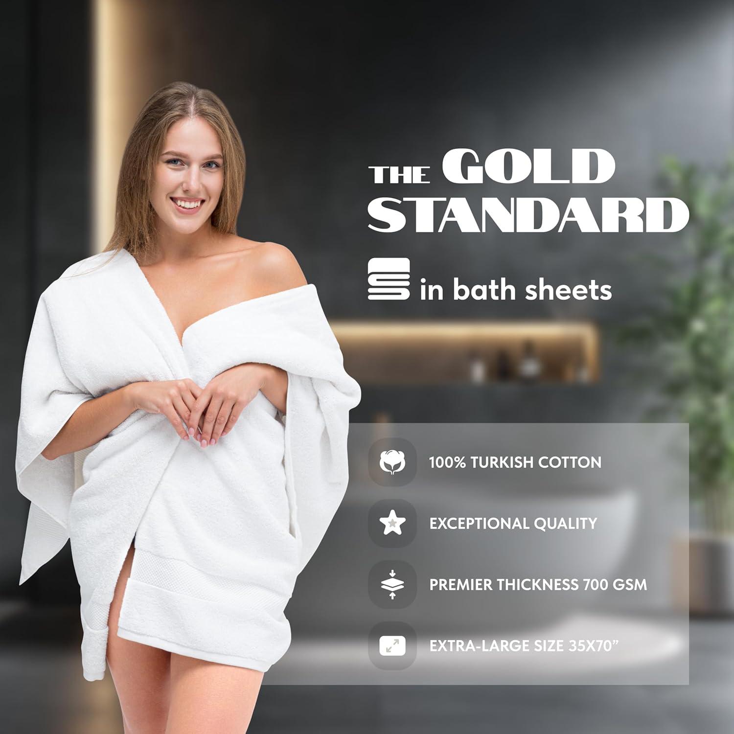 White Classic Luxury 100% Huge Cotton Bath Sheets Set of 2 - 35x70" Light-Grey