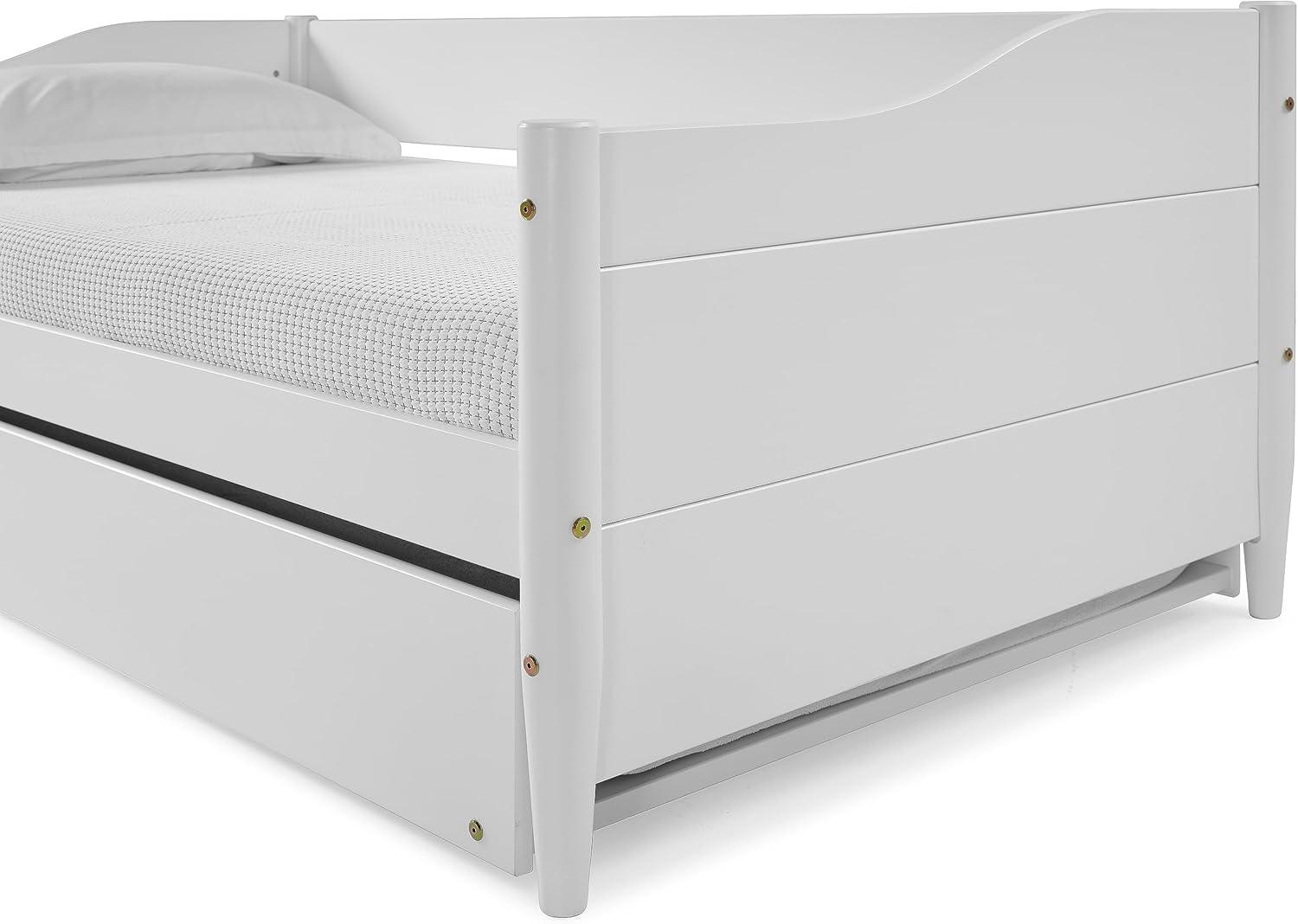 Mid Century Classic Twin Size Day Bed with Trundle White Finish