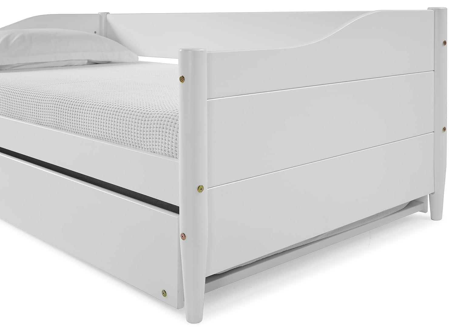 Mid Century Classic Twin Size Day Bed with Trundle White Finish