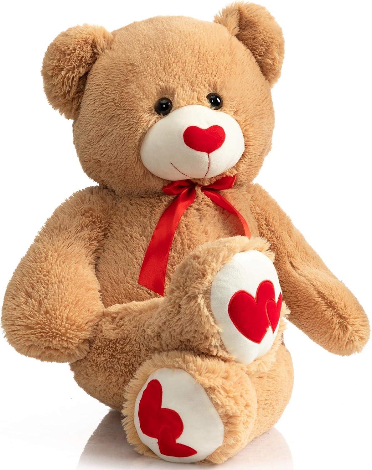 HollyHOME Big Teddy Bear Stuffed Animal Large Bear Plush with Red Heart for Girlfriend and Kids Holiday Toy Gift 36 inch Tan
