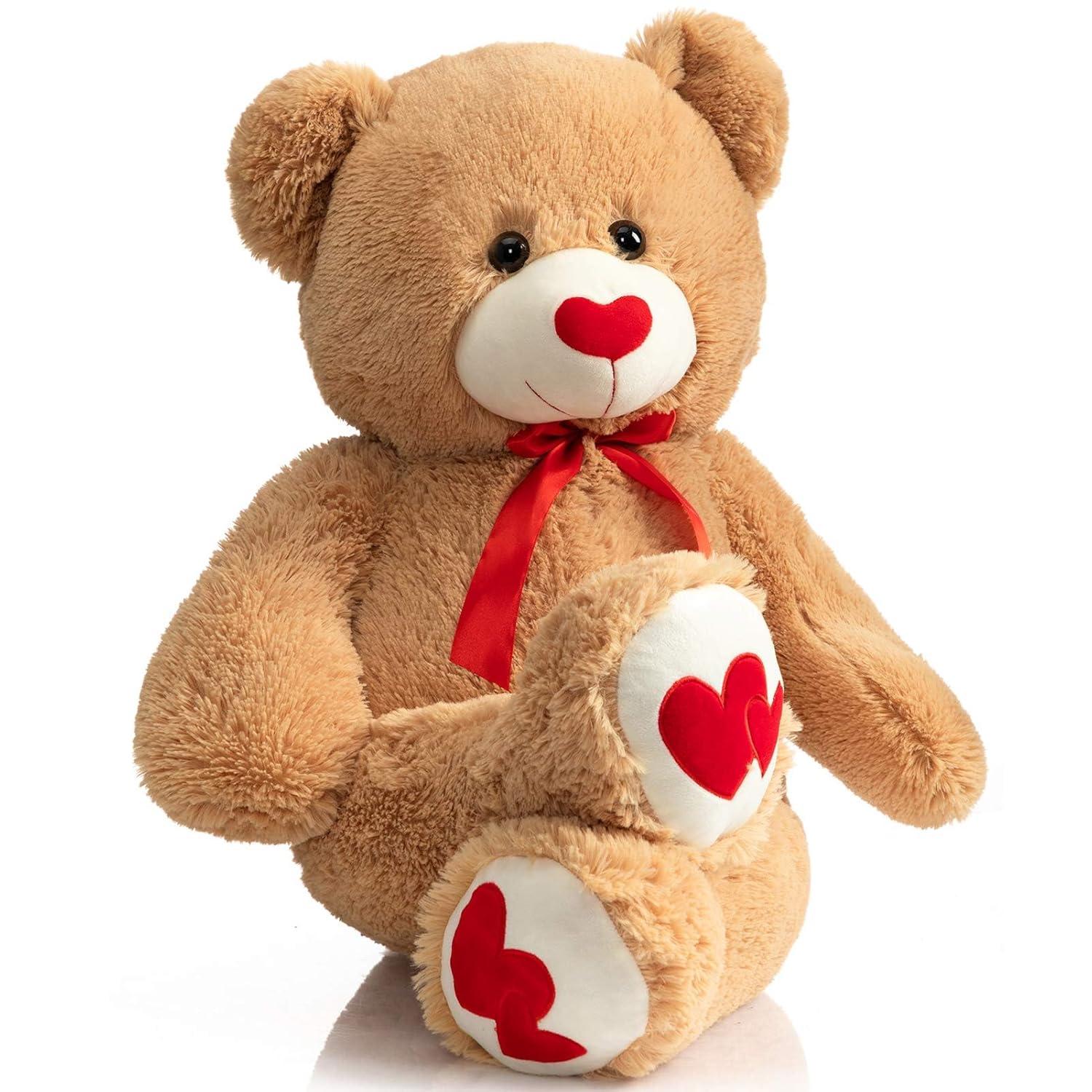 HollyHOME Big Teddy Bear Stuffed Animal Large Bear Plush with Red Heart for Girlfriend and Kids Holiday Toy Gift 36 inch Tan