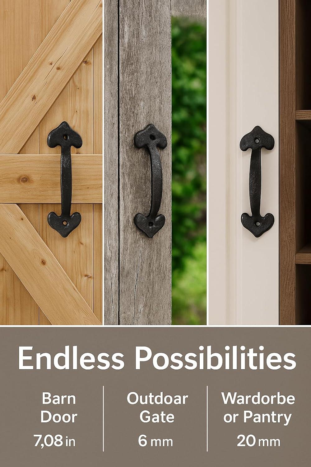 VivaLight 7 Inch Rustic Heart Design Gate Handle, Black Steel Door Pull with Screws, Decorative Hardware for Garden Shed, Garage, Fence, Cabinet, Pantry, Closet, and Interior Doors, Vintage