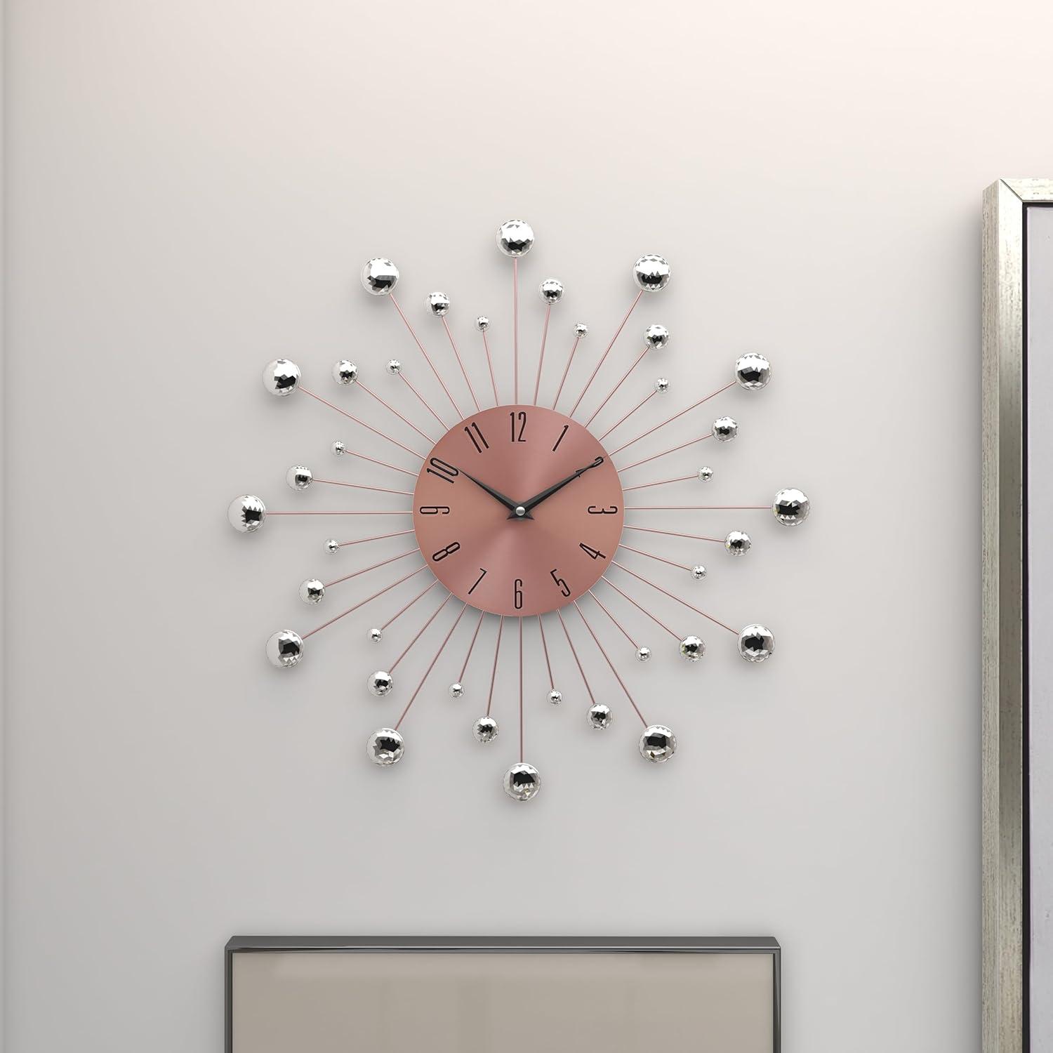 15"x15" Metal Starburst Wall Clock with Crystal Accents Copper - Olivia & May