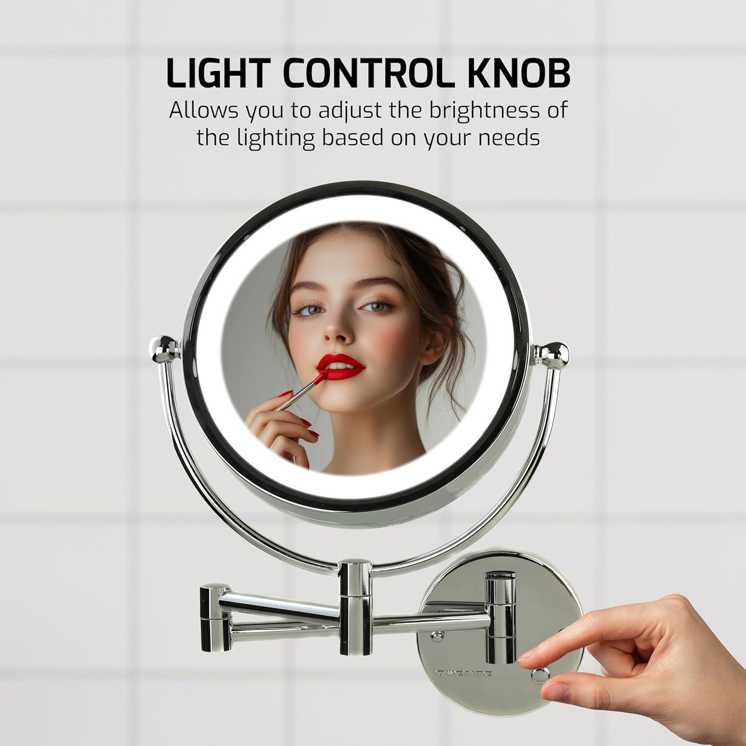 Ovente Wall Mounted Vanity Makeup Mirror 8.5 Inch with 7X Magnification and Natural LED Lights, Double-Sided with Hardwired Electrical Connection