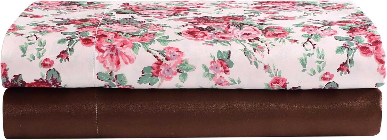 Twin Pink Satin Vintage Floral Sheet Set