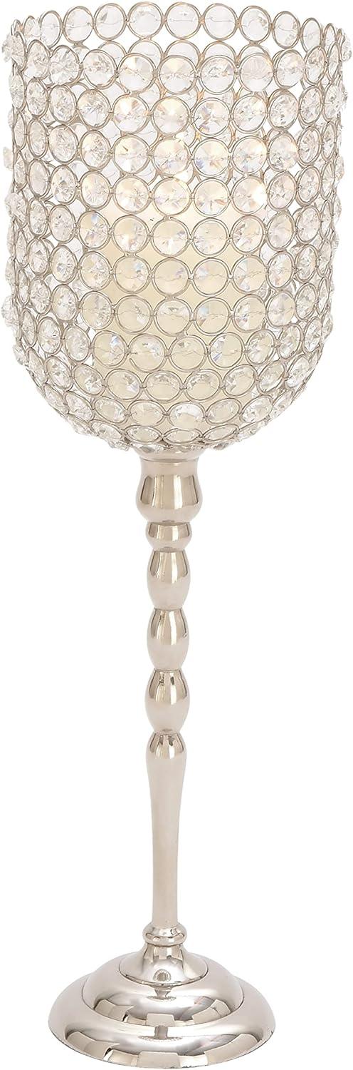 19" x 6" Glam Inverted Bell Shaped Aluminum Iron and Crystal Candle Holder - Olivia & May: Luxury Tabletop Votive Stand