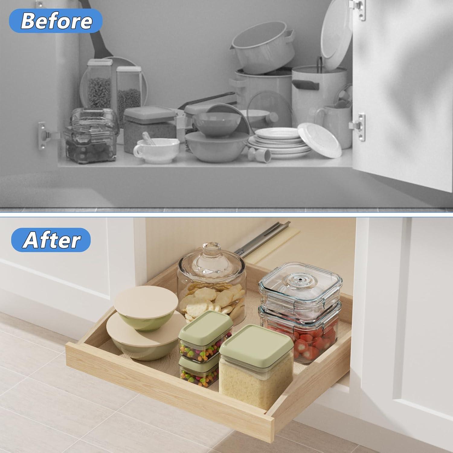 LOVMOR 2 Tier Pull Slide Out Cabinet Organizer 13 Inch x 21 inch, Cabinet Drawer Organizer with U Bracket