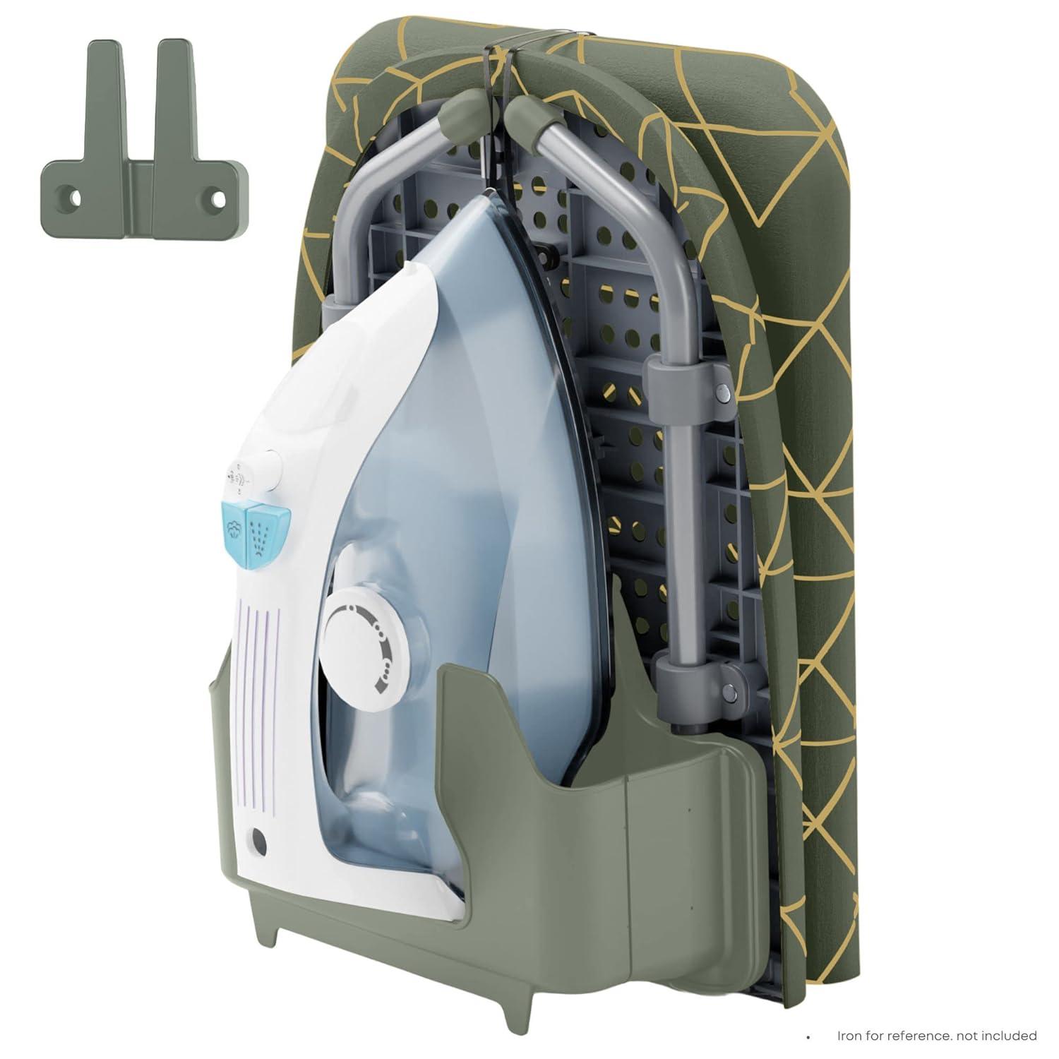 XABITAT Table Top Ironing Board with Wall Mount, D-Crease, Portable Space Saving Mini Laundry Room Iron Board, Foldable Small Ironing Board with Iron Holder, Green