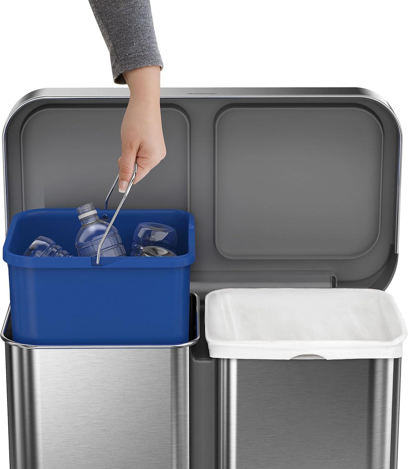 Simplehuman 58L / 15.3 Gallon Hands-Free Dual Compartment Recycling Kitchen Step Trash Can with Lid