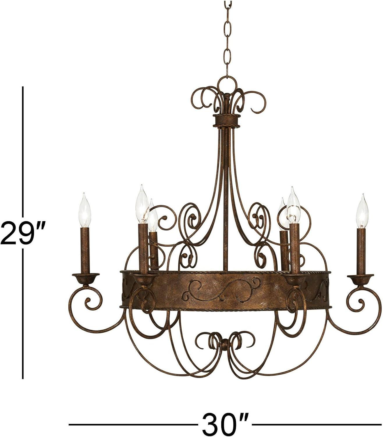 Franklin Iron Works Geralt Bronze Chandelier 30" Wide Rustic Farmhouse Candle Sleeves 6-Light Fixture for Dining Room House Kitchen Island Entryway