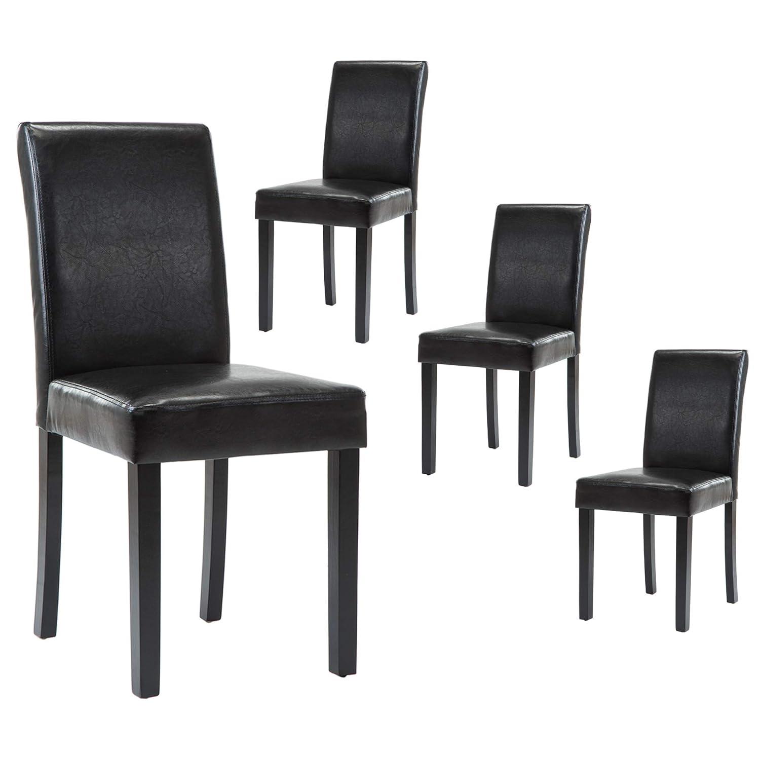 Tangkula Dining Chair Set of 4 w/ Acacia Wood Frame & Rubber Wood Legs Padded Backrest Black