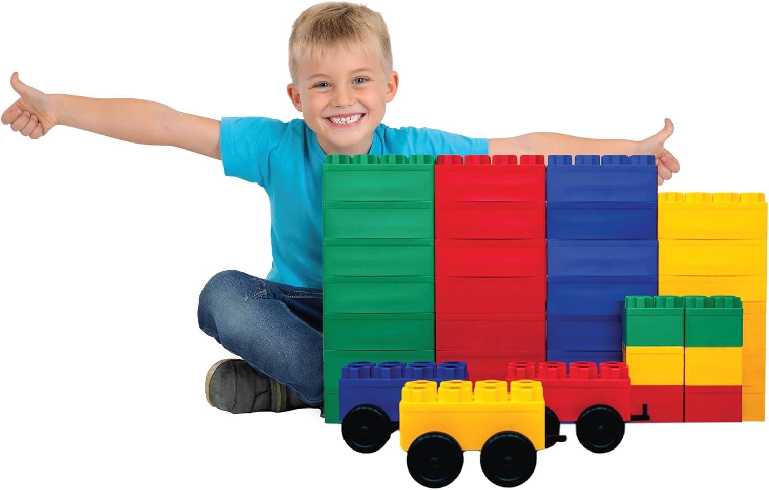BiggoBlocks Jumbo Blocks — Big Blocks for Kids Ages 3-8 — Indoor & Outdoor Blocks for Kids Jumbo Games — Large Building Blocks (36 pc with 3 cars) Train Set