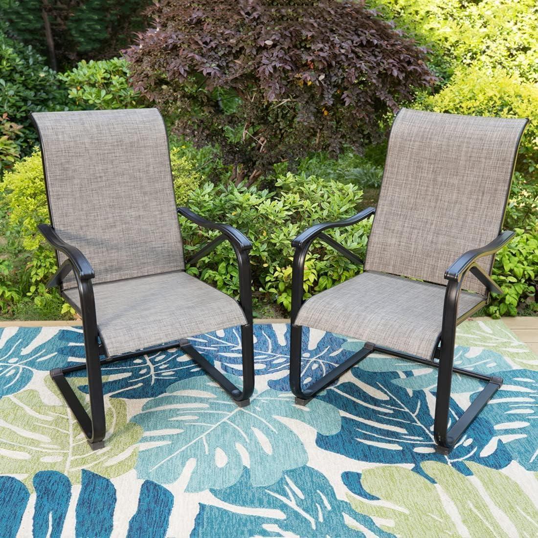 Gray Textilene Fabric High Back Outdoor Dining Chairs with Steel Frame