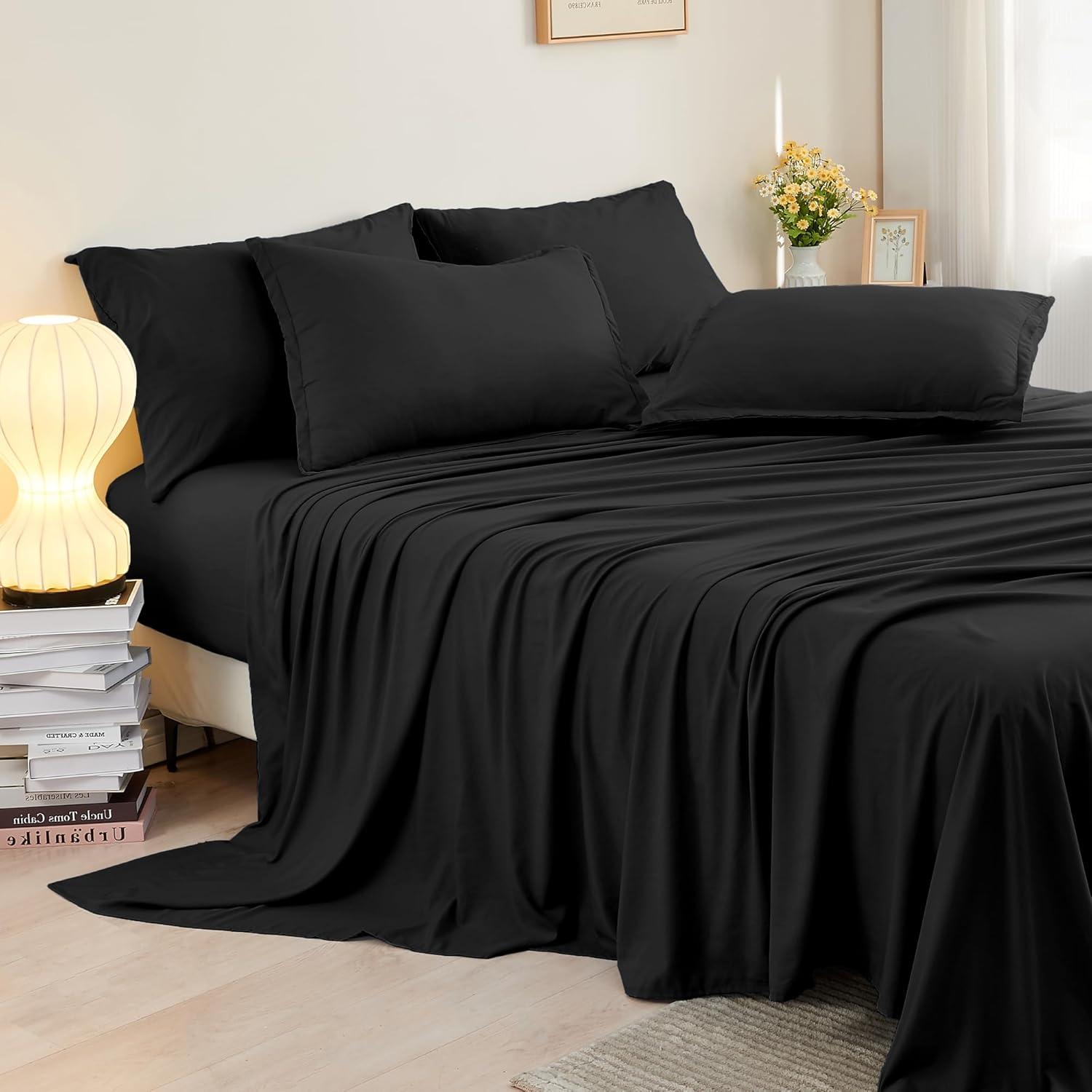 Litanika Black King Size Comforter Set with Sheets - 7 Pieces Bed in a Bag King Beddding Sets, Solid Lightweight Reversible Bed Set with Comforter, Sheets, Pillowcases & Shams