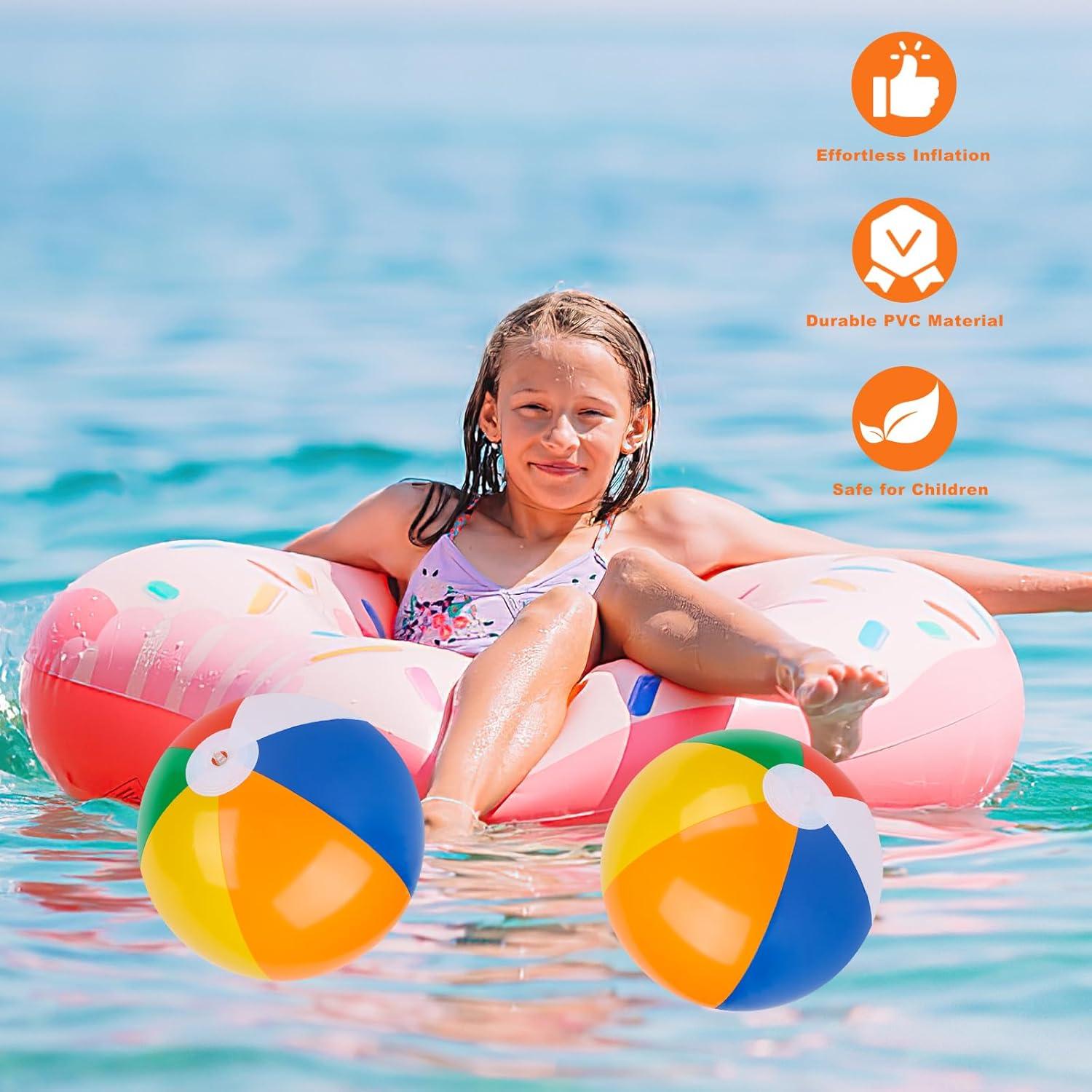 12" Mini Beach Balls Bulk (12 Pack) Summer Party Favors for Kids, Pool Toys