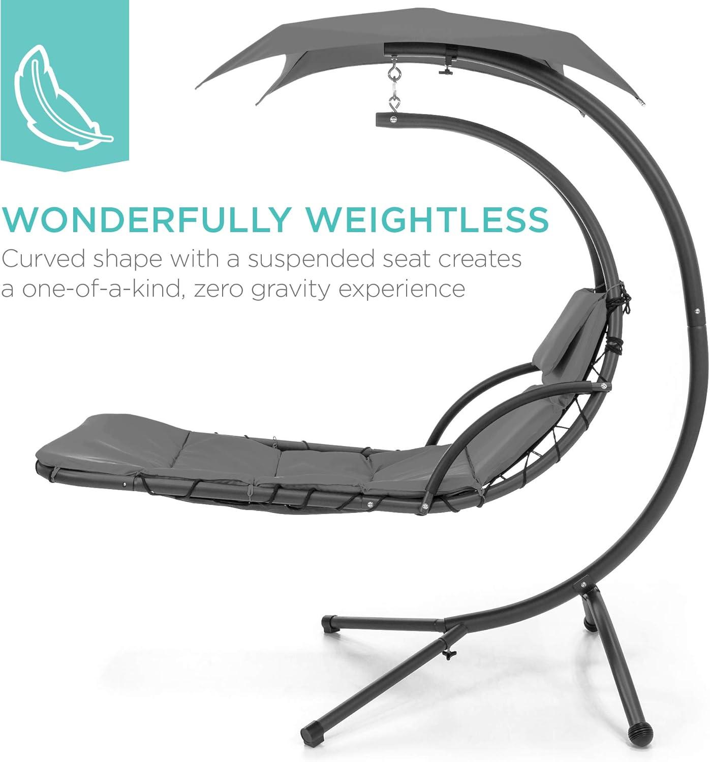 Best Choice Products Hanging Curved Chaise Lounge Chair Swing for Backyard, Patio w/ Pillow, Shade, Stand