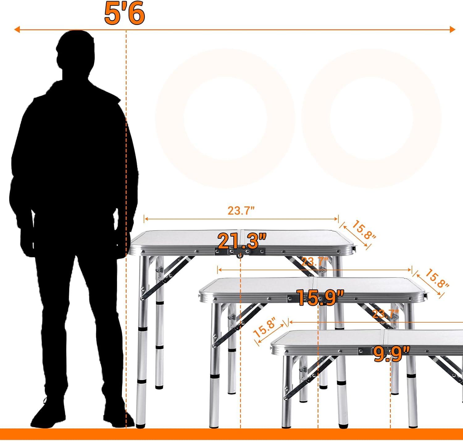 Small Adjustable Height Aluminum Folding Table with Mesh Storage