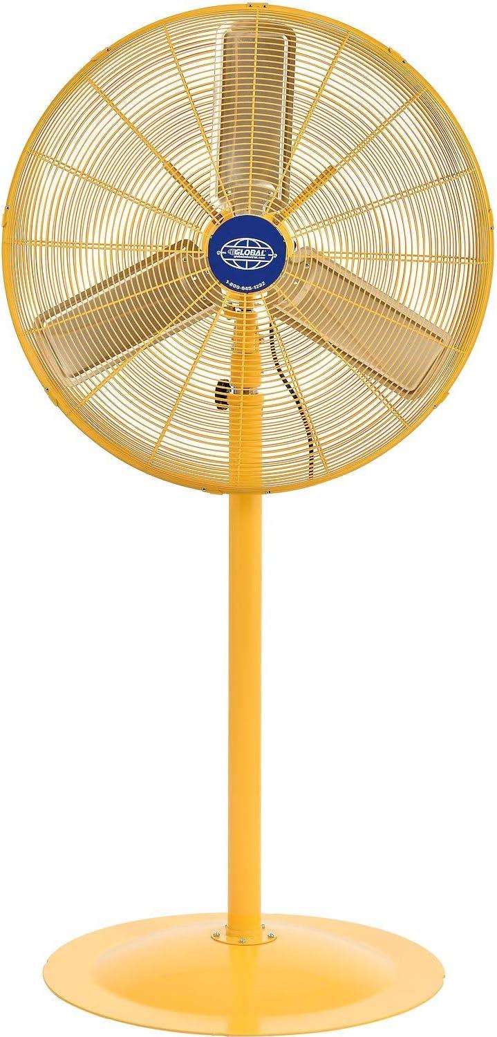 Global Industries Ventilador de Pedestal Oscilante de Lujo - Amarillo de Seguridad - 30 Pulgadas de Diámetro. - 0,5 Hp - 10000 Cfm