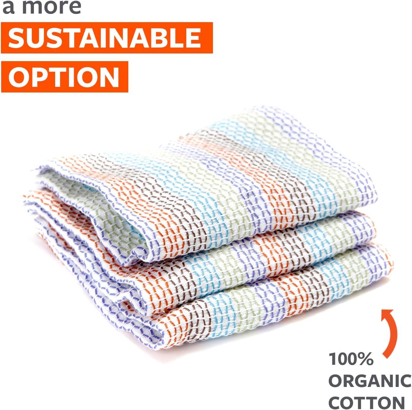 Full Circle Tidy Organic Cotton Kitchen Scrubbing Dish Cloths - 12" x 12" - Set of 3 - Multicolor