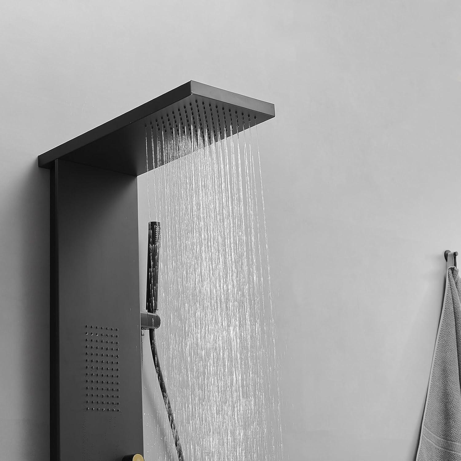 Matte Black Stainless Steel Quadruple Handle Shower Tower