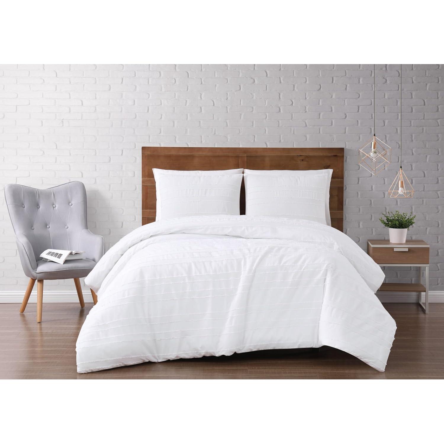 Carlisle White Cotton Full/Queen Duvet Cover Set