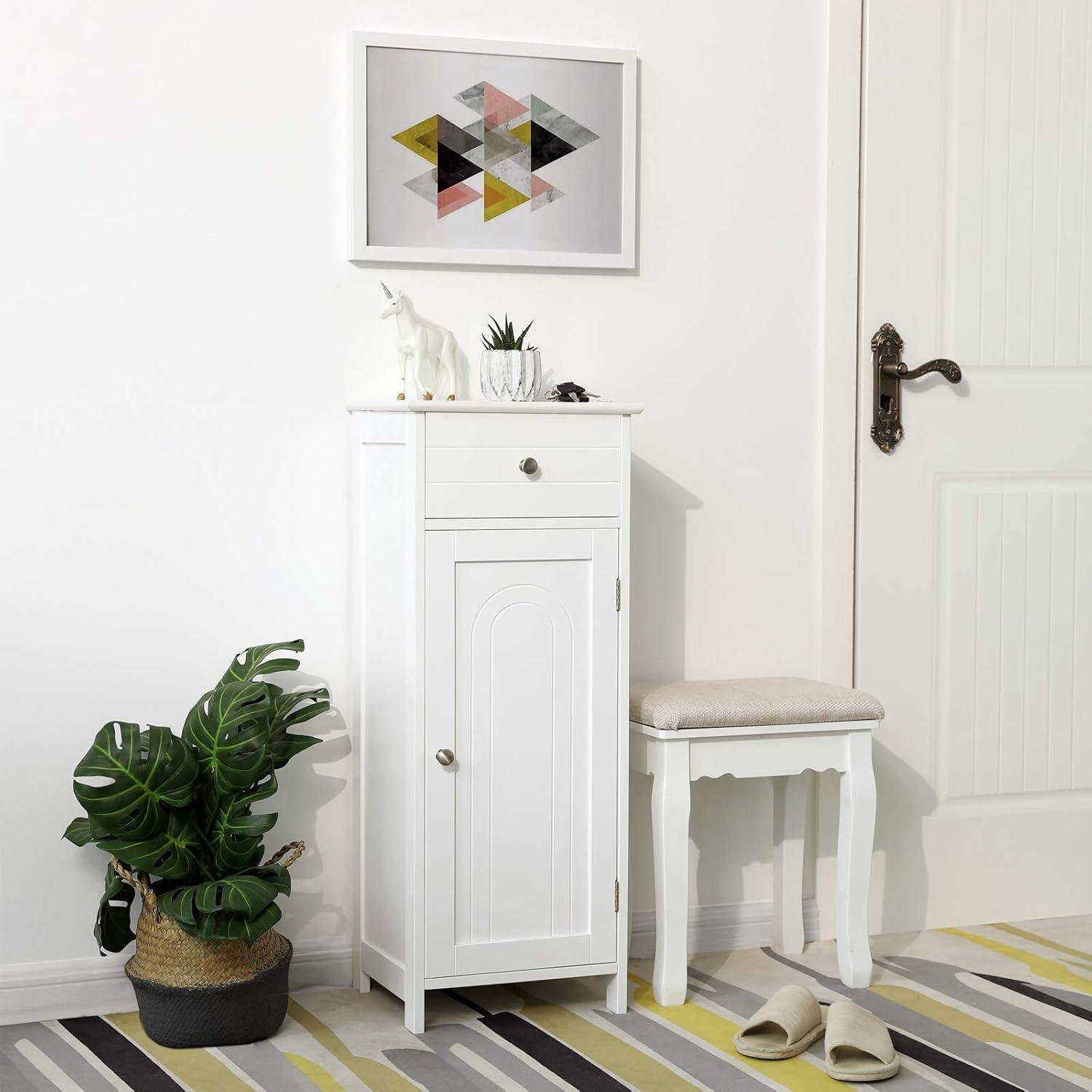 White MDF Freestanding Cabinet with Adjustable Shelving