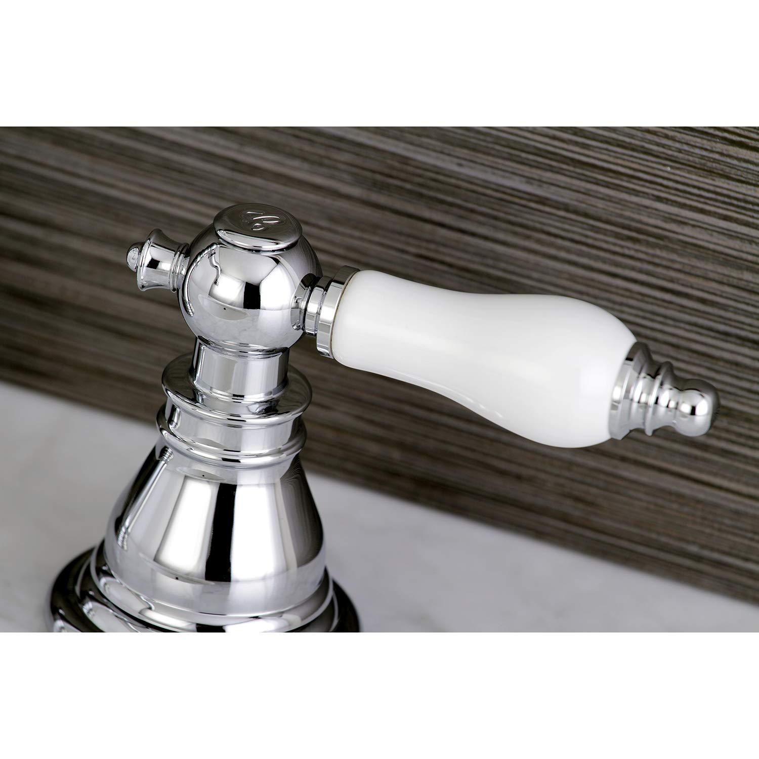Kingston Brass American Patriot Two-Handle 3-Hole Deck Mount Widespread Bathroom Faucet with Retail Pop-Up Drain